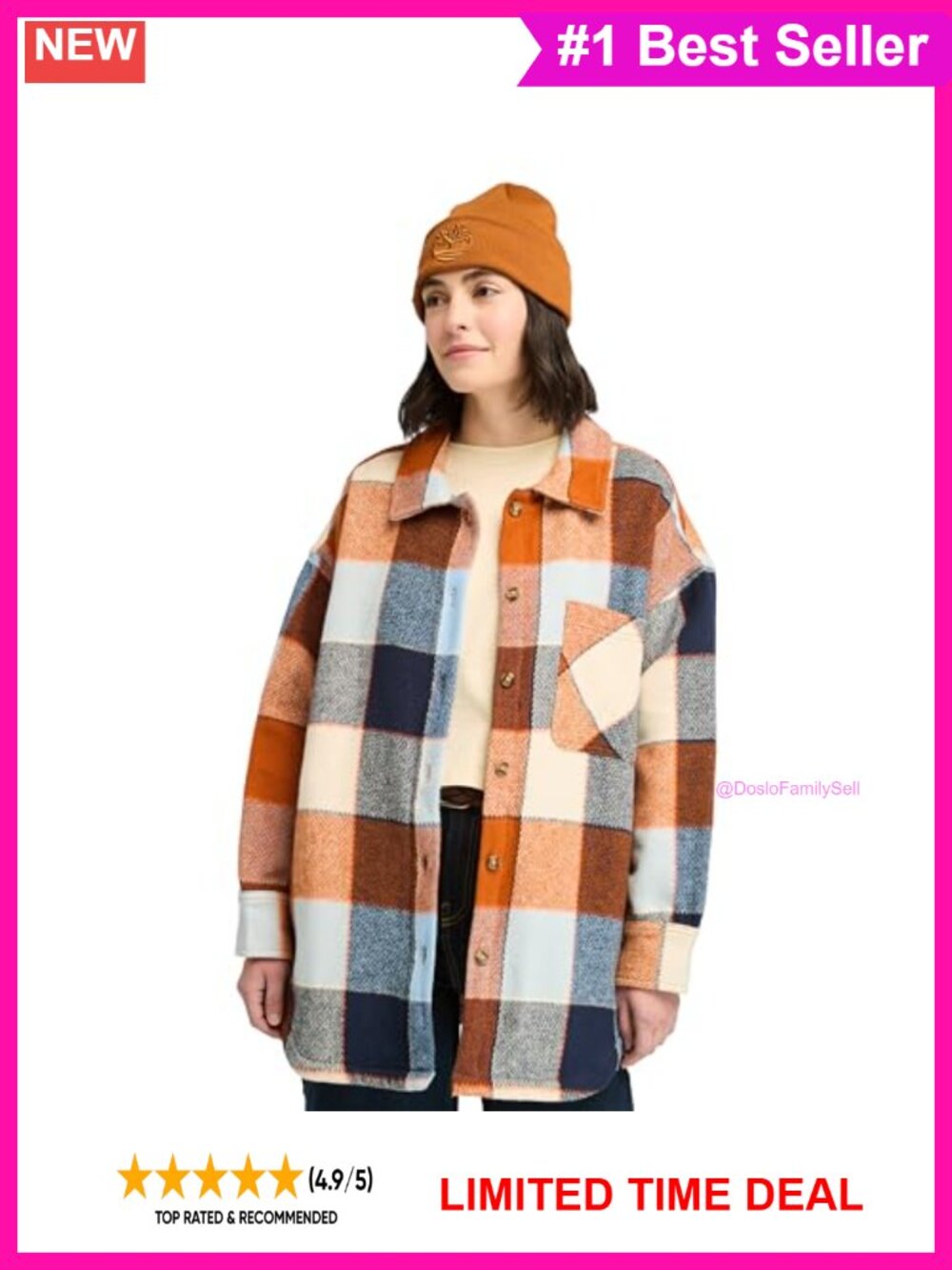Timberland Organic Cotton Oversized Plaid Flannel Overshirt Button Down